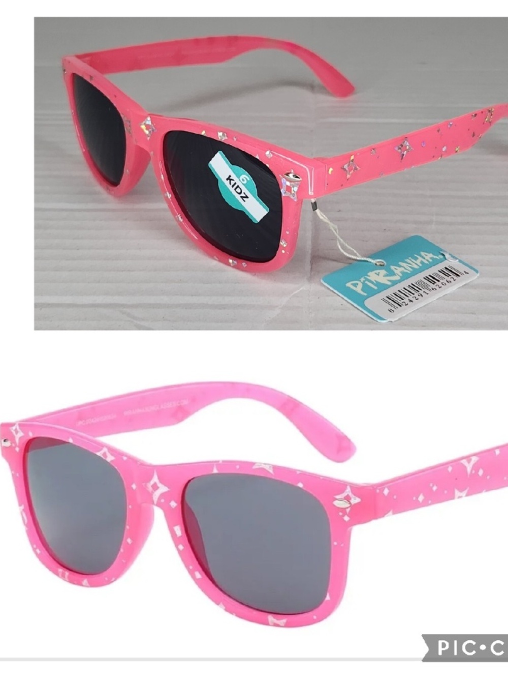 New Kidz Piranha 62062 Sugar Bubblegum Pink Stars Sparkle Sunglasses UVA UVB